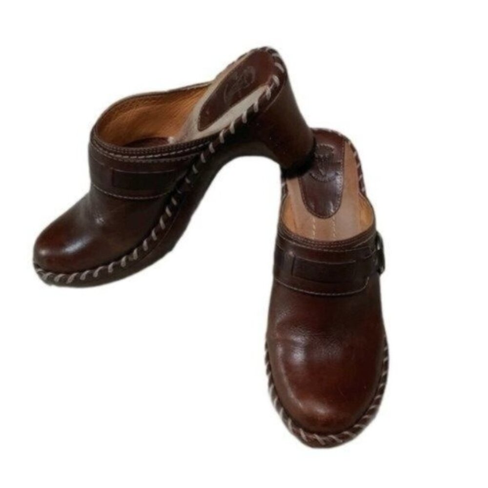 Frye Charlotte Brown Leather Ring Heeled Mules 8.5